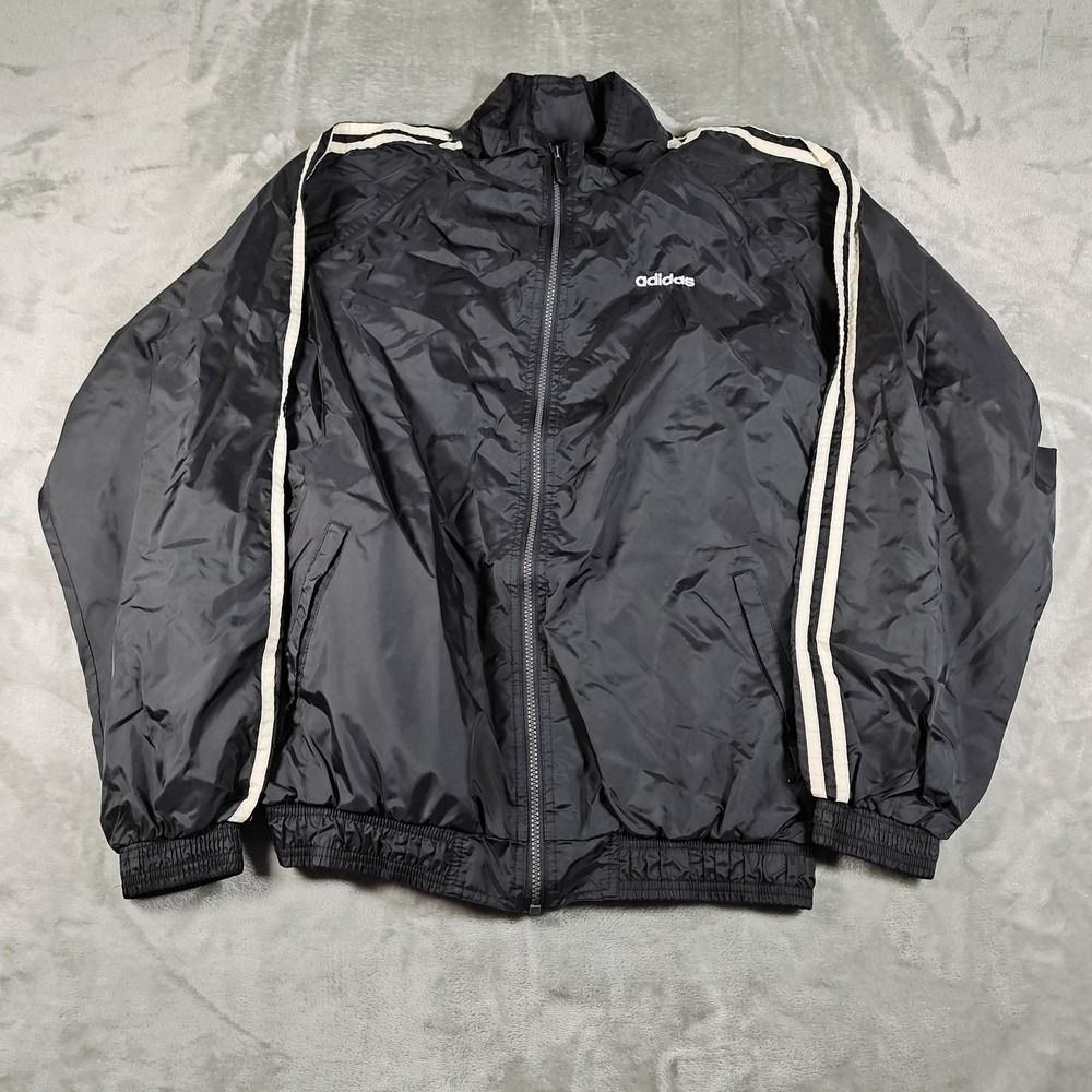 Vintage Adidas‎ Windbreaker Mens Large Black Full Zip Track Jacket 3 Stripes Y2K
